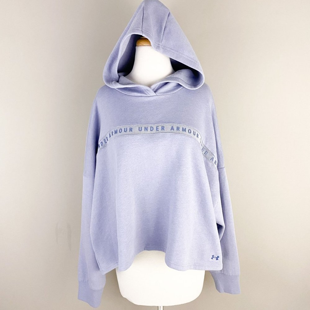 Under Armour Taped Fleece Hoodie Purple Cropped  XL Loose Fit NWT